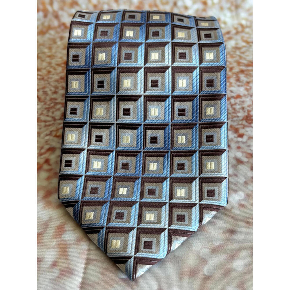 Valerio‎ Garati Beige Brown Silk Tie Woven Geometric